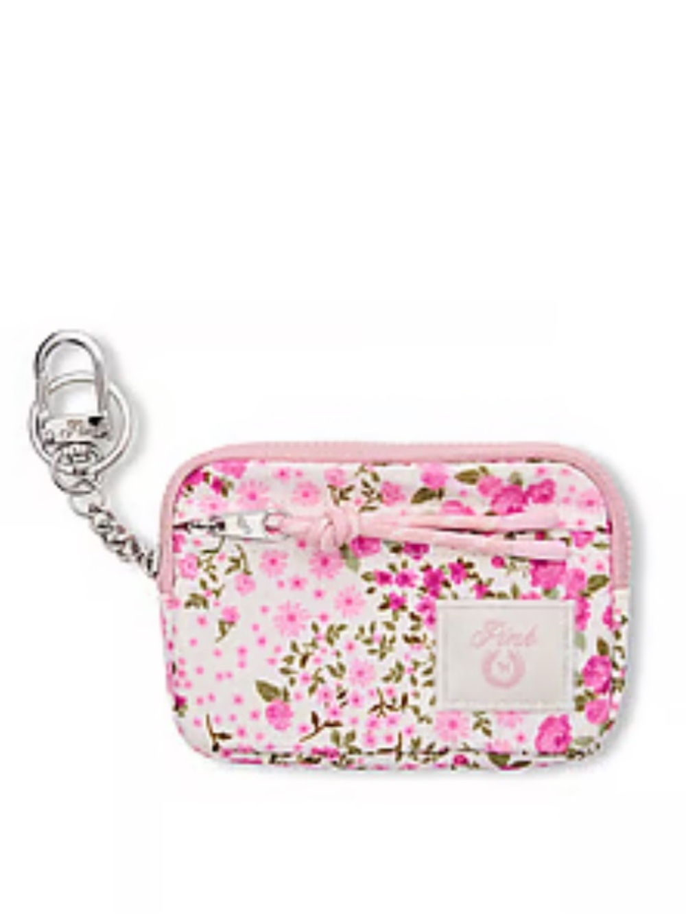 PINK Victoria's Secret Floral Zip Card Holder Keychain in Dollhouse Pink
